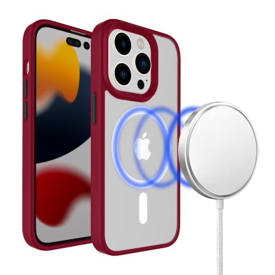 For iPhone 13 Pro Max Core [Magnetic Circle] Colorful Buttons Thick 2mm Hybrid - Red