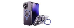 For iPhone 13 Pro Max Dazzle [Magnetic Circle] Kickstand Alloy Chrome Transparent Hybrid - Dark Purple