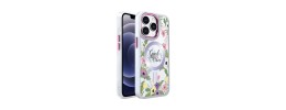 For iPhone 13 Pro Max Design Quotation [Magnetic Circle] Transparent Shockproof Hybrid - Floral D