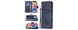 For iPhone 13 Pro Max Design Wallet ID Credit Card Money Holder with Magnetic Metal Closure including Lanyard - Colorful Butterflies