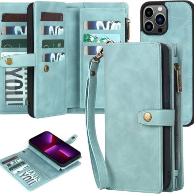 For iPhone 13 Pro Max Design Wallet ID Credit Card Money Holder with Magnetic Metal Closure including Lanyard - Dreams Come True
