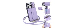 For iPhone 13 Pro Max Design Wallet ID Credit Card Money Holder with Magnetic Metal Closure including Lanyard - Purple Lily