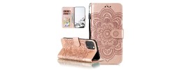 For iPhone 13 Pro Max Design Wallet ID Credit Card Money Holder with Magnetic Metal Closure including Lanyard - Rose Pink Floral