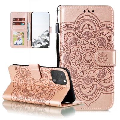 For iPhone 13 Pro Max Design Wallet ID Credit Card Money Holder with Magnetic Metal Closure including Lanyard - Rose Pink Floral
