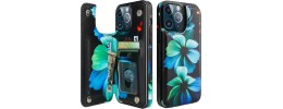 For iPhone 13 Pro Max Design Wallet ID Credit Card Money Holder with Magnetic Metal Closure including Lanyard - Tropical Romantic Colorful Roses Floral