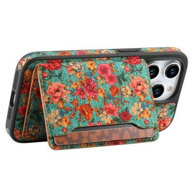 For iPhone 13 Pro Max Design Wallet ID Credit Card Money Holder with Magnetic Metal Closure including Lanyard - White Daisy Blossom Floral