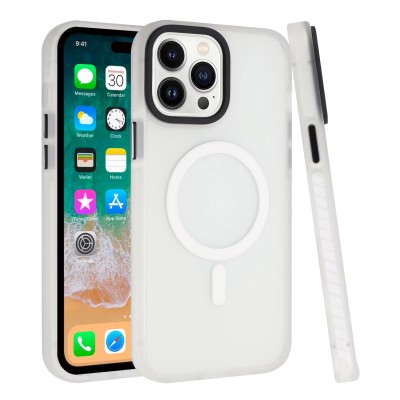 For iPhone 13 Pro Max Diamond [Magnetic Circle] with CD Pattern Hybrid - White
