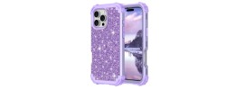 For iPhone 13 Pro Max Disc Chrome Circle With Chromed Tempered Glass Screen Protector PU UV Leather Case - Purple