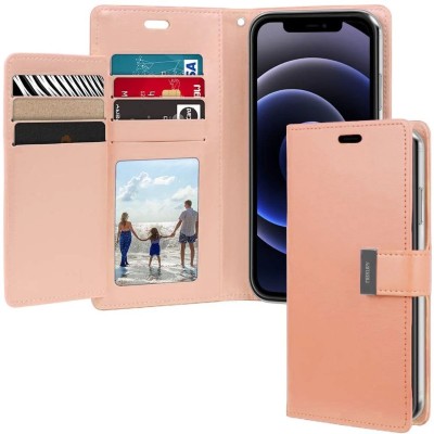 For iPhone 13 Pro Max ELEGANT Wallet Case ID Money Holder Case Cover - Rose Gold