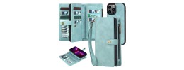 For iPhone 13 Pro Max ELEGANT Wallet Case ID Money Holder Case Cover - Teal