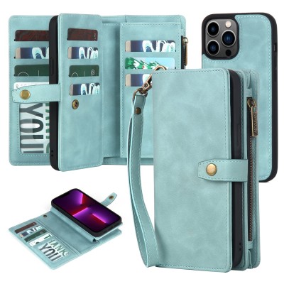 For iPhone 13 Pro Max ELEGANT Wallet Case ID Money Holder Case Cover - Teal