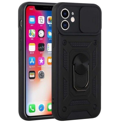 For iPhone 13 Pro Max ELITE Camera Push Magnetic Ring Stand Hybrid Case Cover - Black