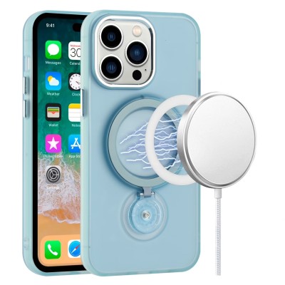 For iPhone 13 Pro Max ELITE Camera Push Magnetic Ring Stand Hybrid Case Cover - Blue