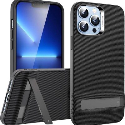 For iPhone 13 Pro Max Easy Viewing Kickstand Camera Protection Hybrid Case Cover - Black
