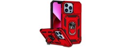 For iPhone 13 Pro Max Easy Viewing Kickstand Camera Protection Hybrid Case Cover - Red