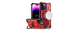 For iPhone 13 Pro Max Epoxy Glitter [Magnetic Circle] ShockProof Hybrid 2.5mm Thick - Red