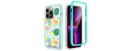 For iPhone 13 Pro Max Exotic ShockProof Design Hybrid Case Cover - Floral Flamingo