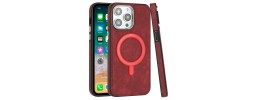 For iPhone 13 Pro Max Fashion Chrome Edged Camera [Magnetic Circle] PU Leather Hybrid - Red