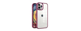 For iPhone 13 Pro Max Finest Transparent Thick Acrylic Hybrid Metal Buttons Cover Case - Burgundy