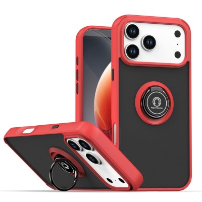 For iPhone 13 Pro Max Flap Magnetic Ring Transparent Hybrid - Red