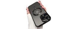For iPhone 13 Pro Max Flashy Diamond Leather Sticked On Hybrid with Chrome Camera Edge - Black