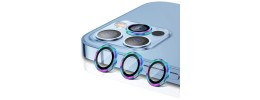 For iPhone 13 Pro Max Flashy Diamond Leather Sticked On Hybrid with Chrome Camera Edge - Blue