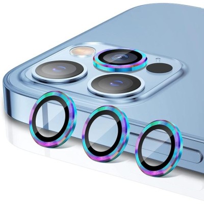 For iPhone 13 Pro Max Flashy Diamond Leather Sticked On Hybrid with Chrome Camera Edge - Blue