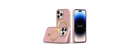 For iPhone 13 Pro Max Flashy Diamond Leather Sticked On Hybrid with Chrome Camera Edge - Pink