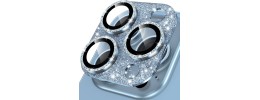 For iPhone 13 Pro Max Flashy Diamond Leather Sticked On Hybrid with Chrome Camera Edge - White