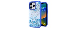 For iPhone 13 Pro Max Floral Epoxy Glitter Colorful Frame Hybrid Case Cover - F