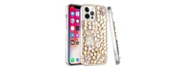 For iPhone 13 Pro Max Floral Full Diamond Bling Case Cover - Gold
