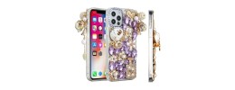 For iPhone 13 Pro Max Floral Full Diamond Bling Case Cover - Purple