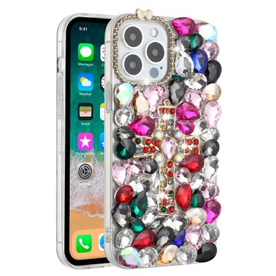 For iPhone 13 Pro Max Full Diamond with Ornaments Case Cover - Crystal Exquisite Garden
