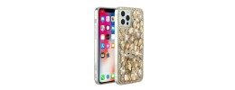 For iPhone 13 Pro Max Full Diamond with Ornaments Case Cover - Gold Exquisite Garden