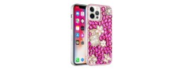 For iPhone 13 Pro Max Full Diamond with Ornaments Case Cover - Pearl Flowers with Perfume Smoke