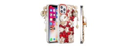 For iPhone 13 Pro Max Full Diamond with Ornaments Case Cover - Ultimate Multi Ornament Red