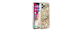 For iPhone 13 Pro Max Full Diamond with Ornaments Hard TPU Case Cover - Gold Swan Crown Pearl