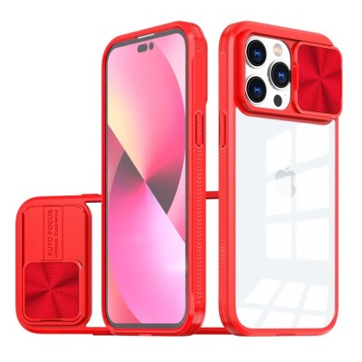 For iPhone 13 Pro Max Fusion Transparent Clear Hybrid Case Cover - Red