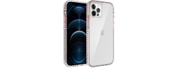 For iPhone 13 Pro Max Gem Glitter Diamond Transparent Hard Colorful TPU Hybrid Case - Rose Gold