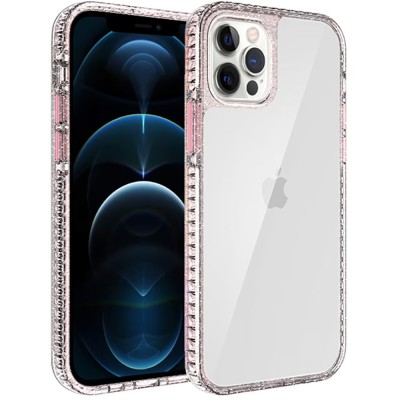For iPhone 13 Pro Max Gem Glitter Diamond Transparent Hard Colorful TPU Hybrid Case - Rose Gold