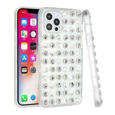 For iPhone 13 Pro Max Gem Glitter Diamond Transparent Hard Colorful TPU Hybrid Case - Silver