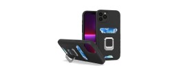 For iPhone 13 Pro Max Glitter Hybrid With Ring Stand Square Heart Passion Hybrid Case Cover - Black