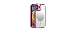 For iPhone 13 Pro Max Greatest Clear Acrylic [Magnetic Circle] ShockProof ToughThick Metal Button Hybrid - Burgundy