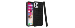 For iPhone 13 Pro Max Hard PU Leather Croc Design Hybrid Case Cover - Black