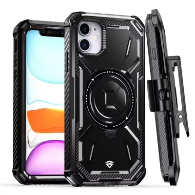 For iPhone 13 Pro Max Holster Magnetic Ringstand Clip Cover Case - Black