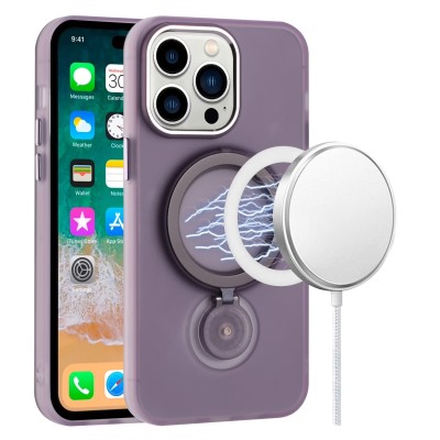 For iPhone 13 Pro Max Hoop Kickstand [Magnetic Circle] HD Transparent Chrome Hybrid - Purple