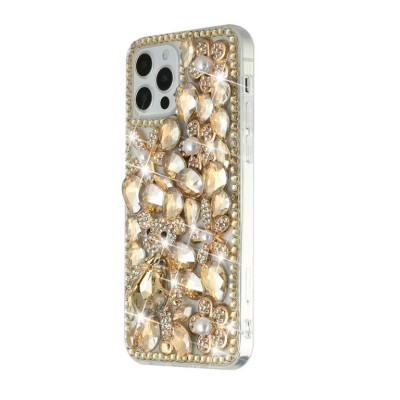 For iPhone 13 Pro Max Jewel Full Diamond Bling Case Cover - Gold