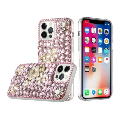 For iPhone 13 Pro Max Jewel Full Diamond Bling Case Cover - Pink
