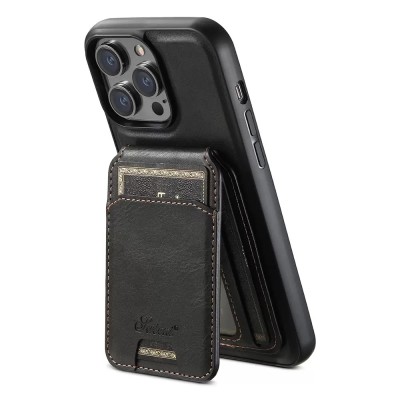 For iPhone 13 Pro Max Jewel Wallet Design with Stitched PU Leather ID Card Money Holder Zipper Case - Black