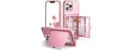 For iPhone 13 Pro Max Jewel Wallet Design with Stitched PU Leather ID Card Money Holder Zipper Case - Pink